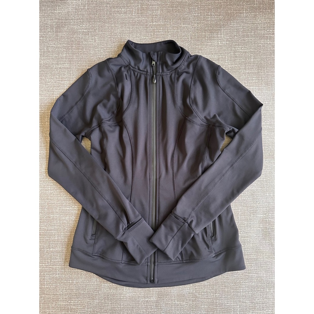Kyodan Womens Full Zip Active Jacket Mock Neck Thumbholes Charcoal Gray Small